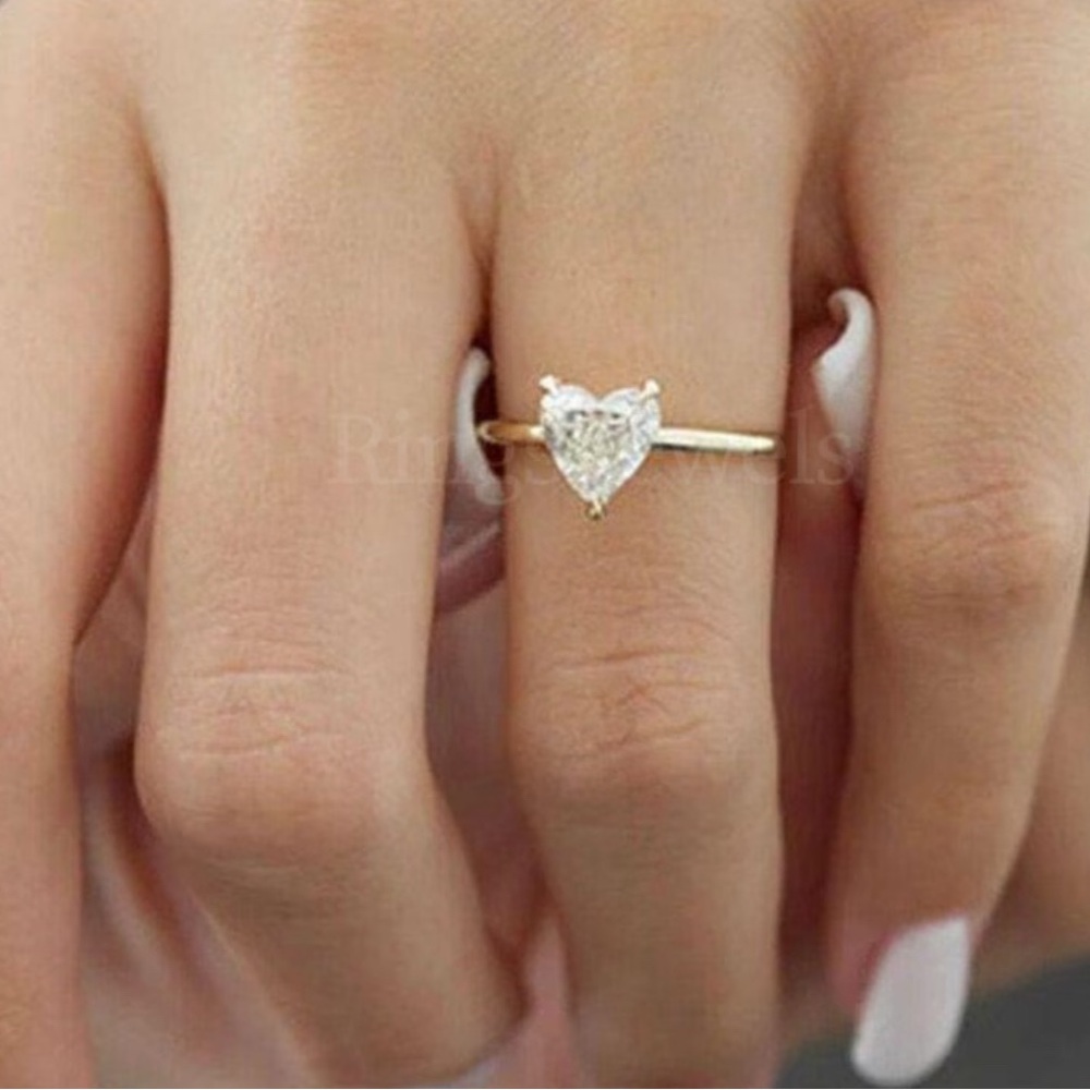 Romantic 14k Gold Plated Heart-Shaped CZ Diamond Ring. New. - Picture 5 of 15